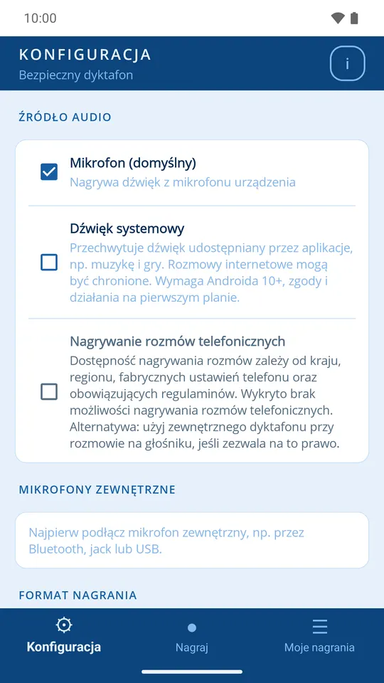 Ustawienia źródeł dźwięku: mikrofon, dźwięk systemowy i mikrofony zewnętrzne